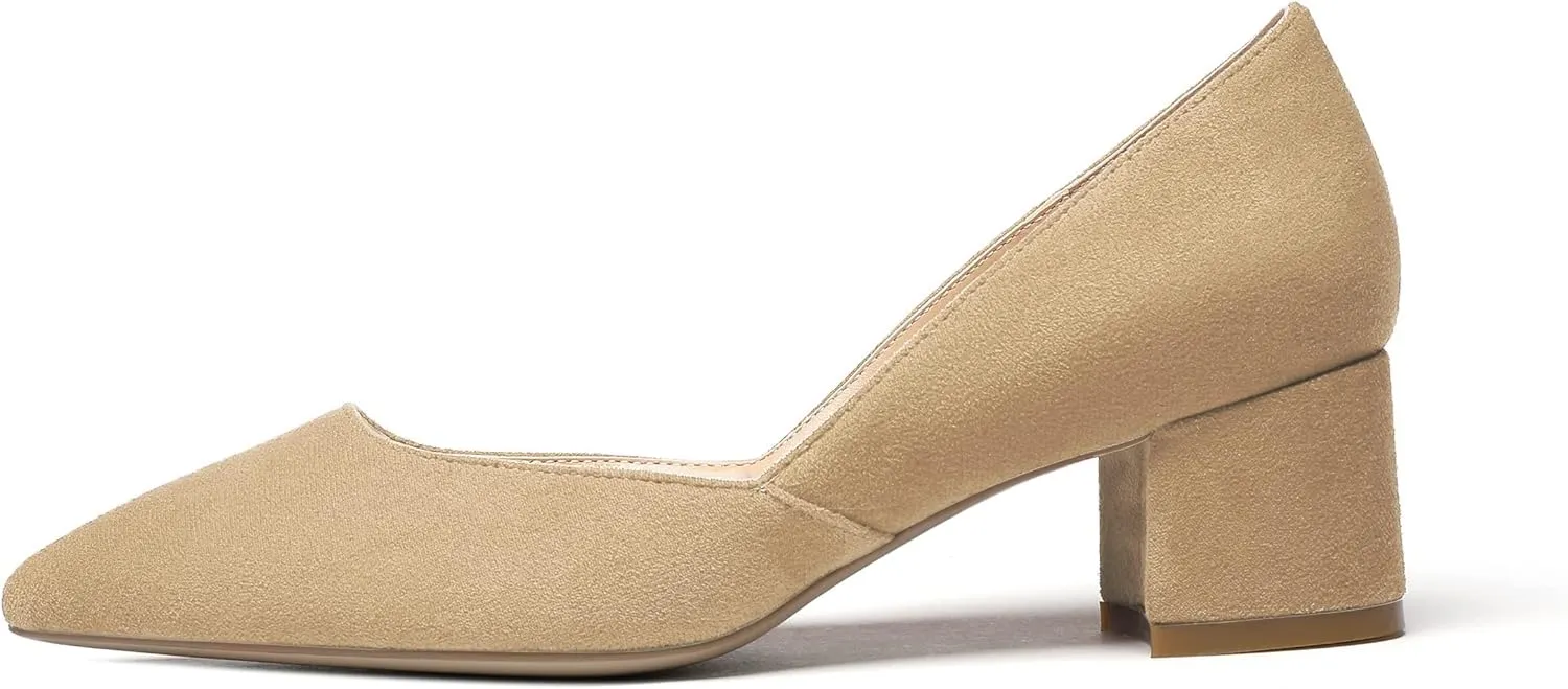 Eldof Women's Pointed Toe Cut Out D'Orsay Slip On Mid Block Heel Pumps Comfortable 2 Inch Block Heels for Dress Party Wedding