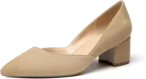 Eldof Women's Pointed Toe Cut Out D'Orsay Slip On Mid Block Heel Pumps Comfortable 2 Inch Block Heels for Dress Party Wedding
