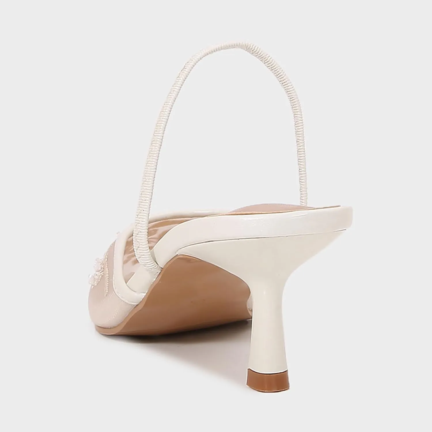 Embroidered Kitten Heels For Women Slingback Comfortable Floral Wedding Pumps