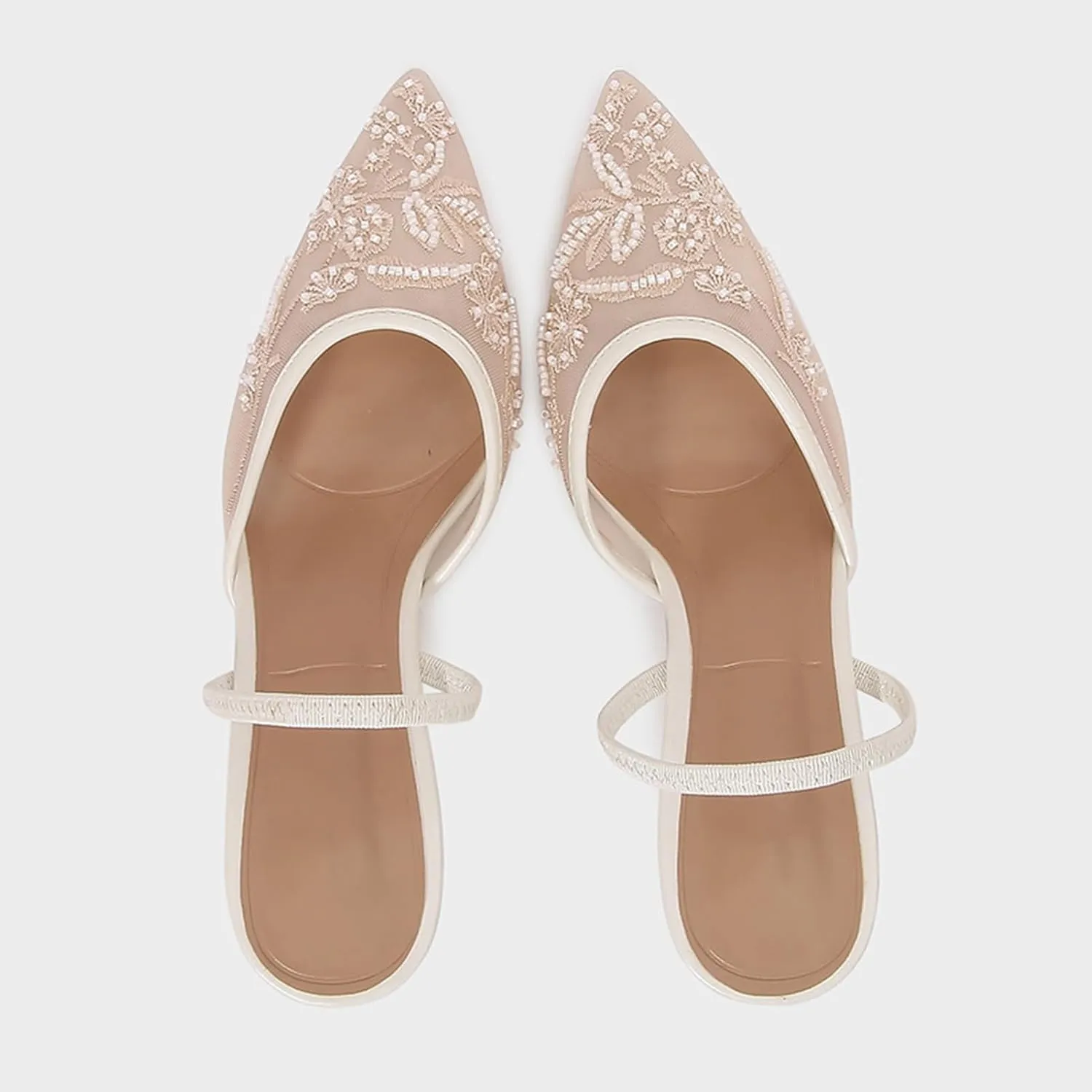 Embroidered Kitten Heels For Women Slingback Comfortable Floral Wedding Pumps