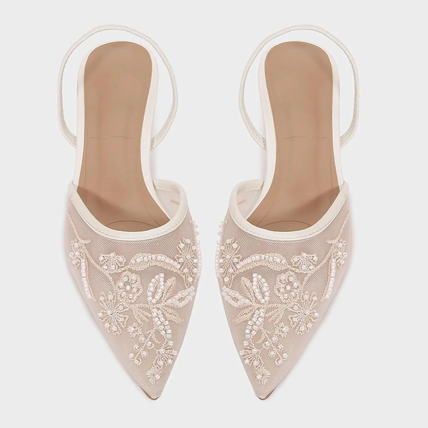 Embroidered Kitten Heels For Women Slingback Comfortable Floral Wedding Pumps