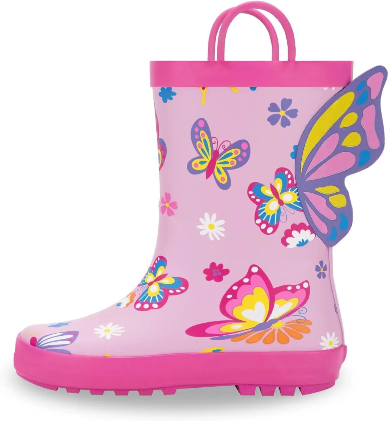 EUXTERPA Toddler Rain Boots for Boys Girls Waterproof Kids Printed Rubber Boots with Easy On Handles