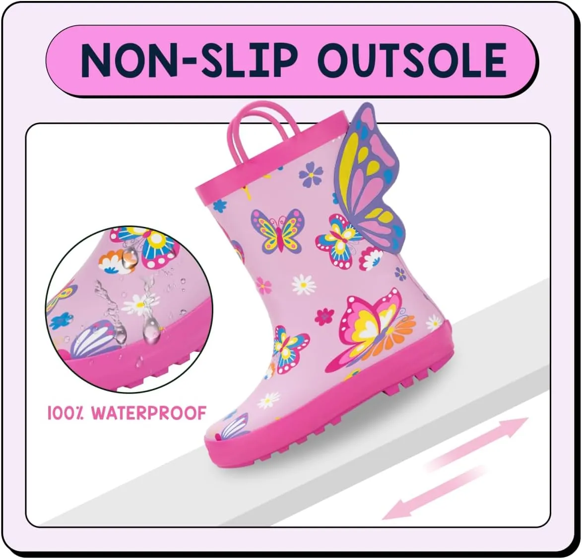 EUXTERPA Toddler Rain Boots for Boys Girls Waterproof Kids Printed Rubber Boots with Easy On Handles