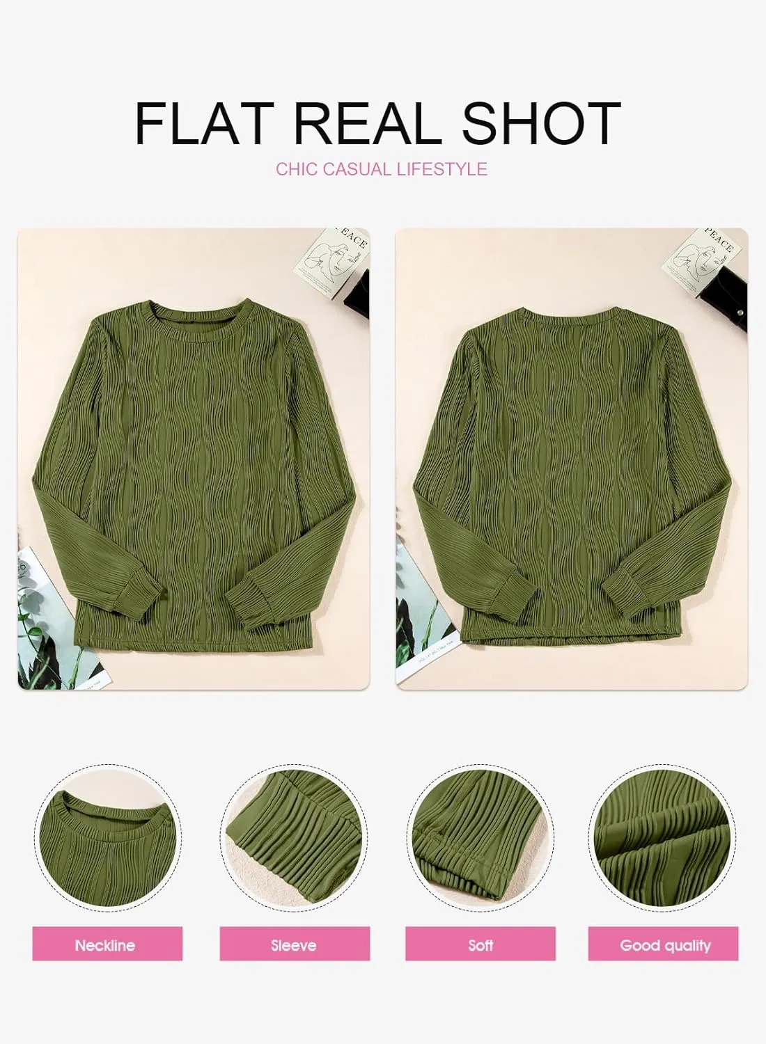 EVALESS Womens Tops Trendy Dressy Casual Long Sleeve Crewneck Basic T Shirts Solid Loose Textured Blouses Outfits