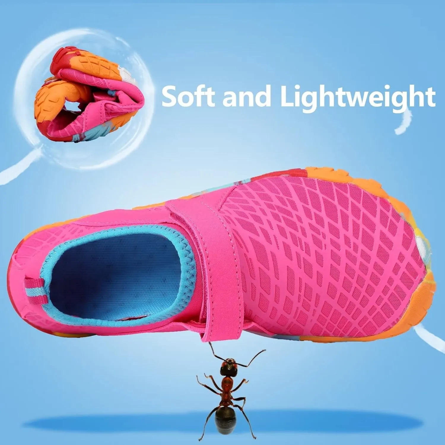 FANTURE Girls & Boys Water Shoes Lightweight Comfort Sole Easy Walking Athletic Slip on Aqua Sock(Toddler/Little Kid/Big Kid)