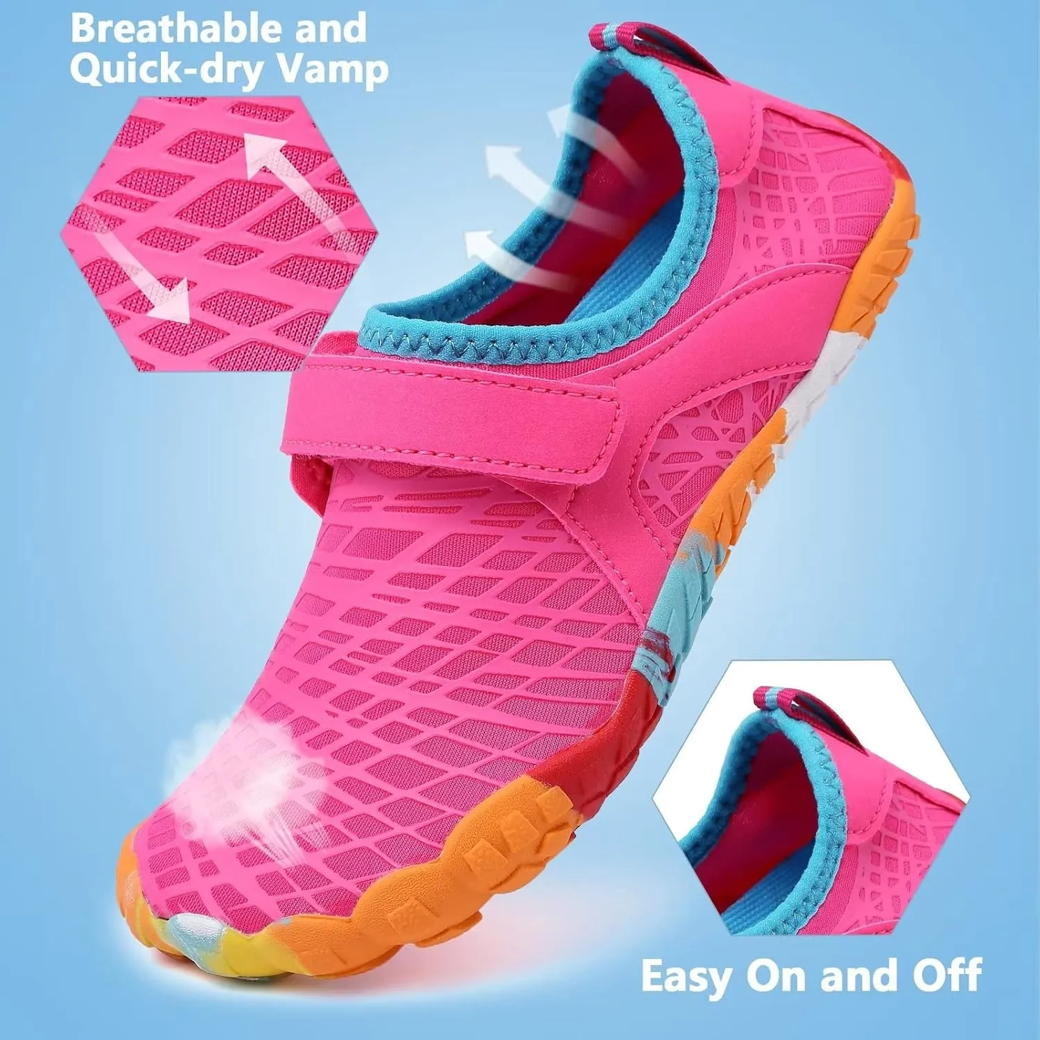 FANTURE Girls & Boys Water Shoes Lightweight Comfort Sole Easy Walking Athletic Slip on Aqua Sock(Toddler/Little Kid/Big Kid)