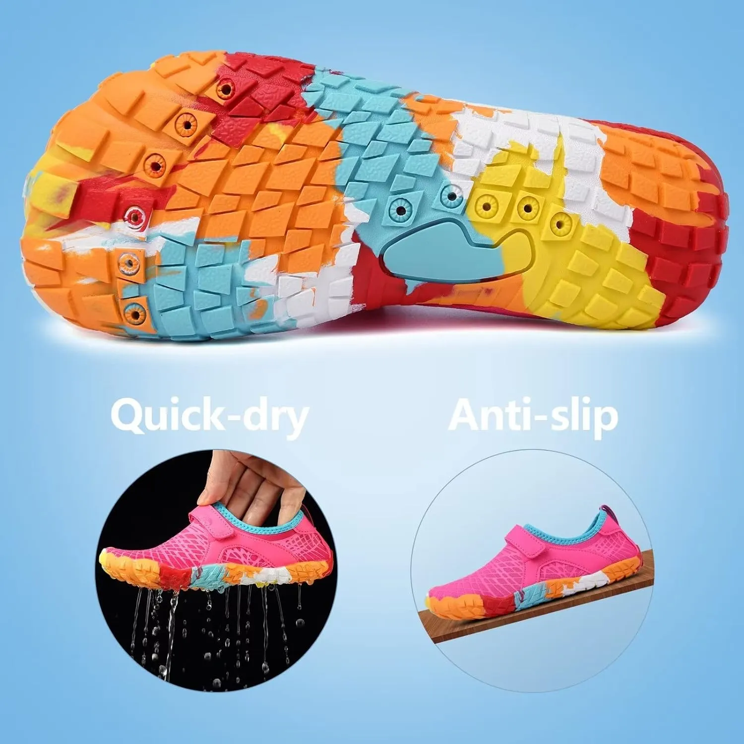 FANTURE Girls & Boys Water Shoes Lightweight Comfort Sole Easy Walking Athletic Slip on Aqua Sock(Toddler/Little Kid/Big Kid)