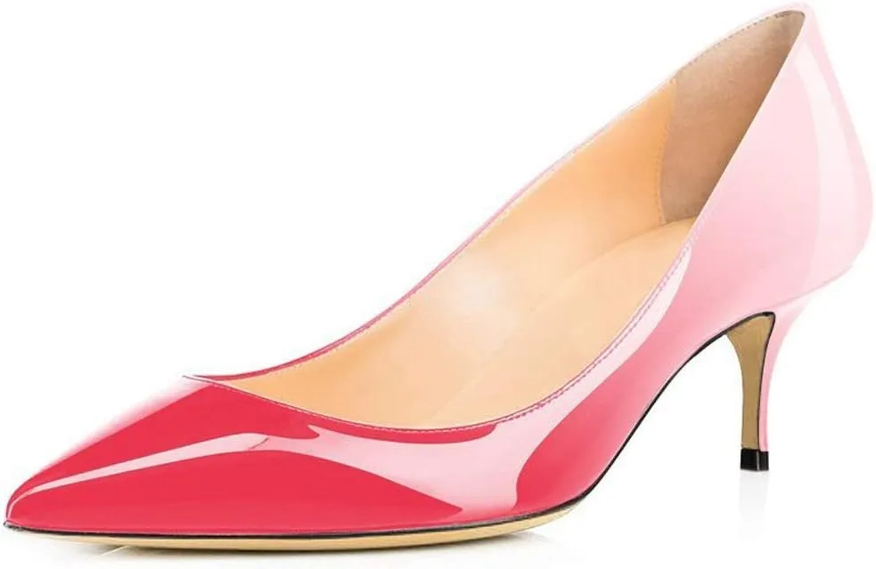 Fericzot Women's Kitten Heel Pumps,Classic Pointed Toe Slip On Low Heels Office Shoes for Evening Party Wedding Plus Size