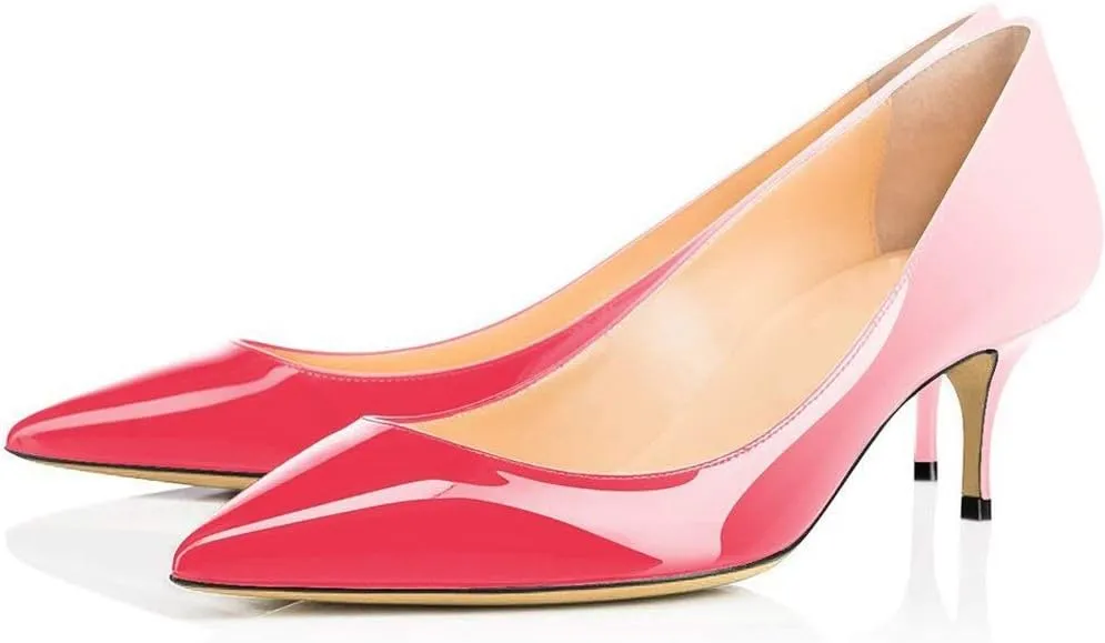 Fericzot Women's Kitten Heel Pumps,Classic Pointed Toe Slip On Low Heels Office Shoes for Evening Party Wedding Plus Size