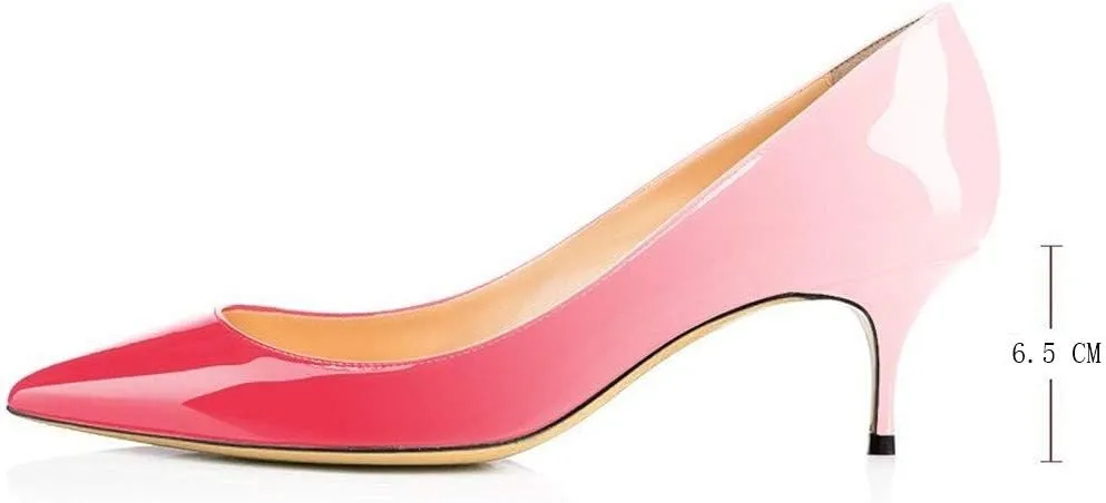 Fericzot Women's Kitten Heel Pumps,Classic Pointed Toe Slip On Low Heels Office Shoes for Evening Party Wedding Plus Size