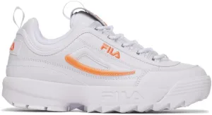 Fila Women's Disruptor II Premium Sneakers, White/Tangerine/White, US 7.5 M