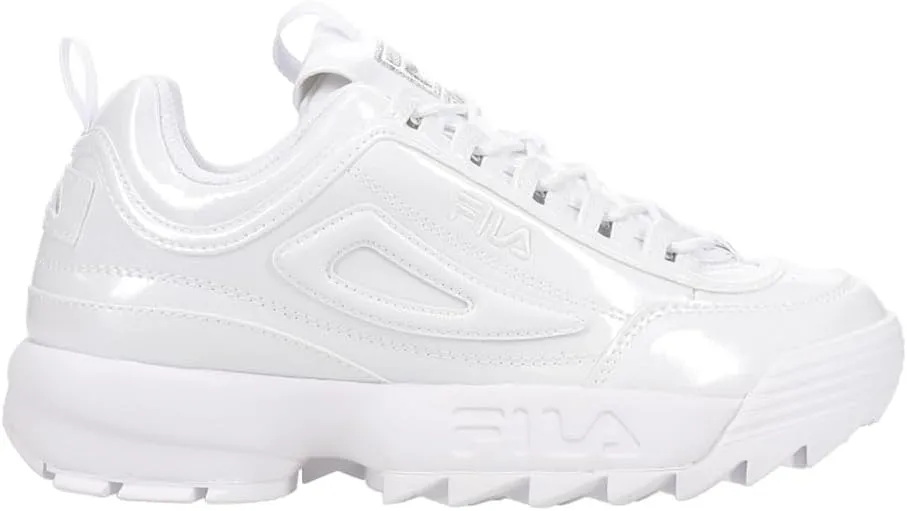 Fila Women's Disruptor II Shine Metallic Shoes, White/White/White - 8