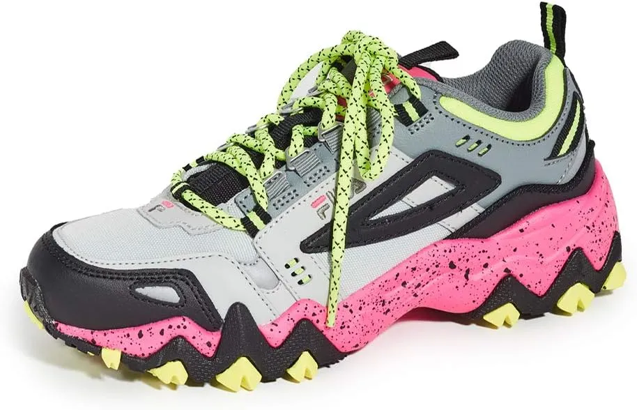 Fila Women's Oakmont Tracer Sneakers, Glacier Grey/Black/Pink Glo, 9.5 Medium US