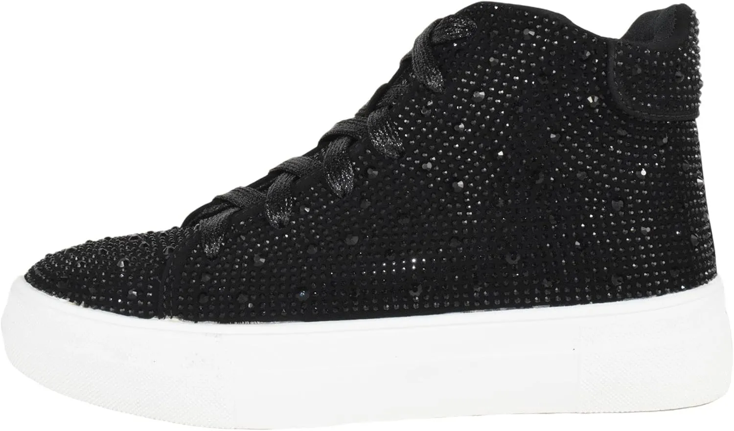Flat Women High Top Sneakers Chelsea Shoes Lace Up White Sole Rhinestone Bling DOLCE-77