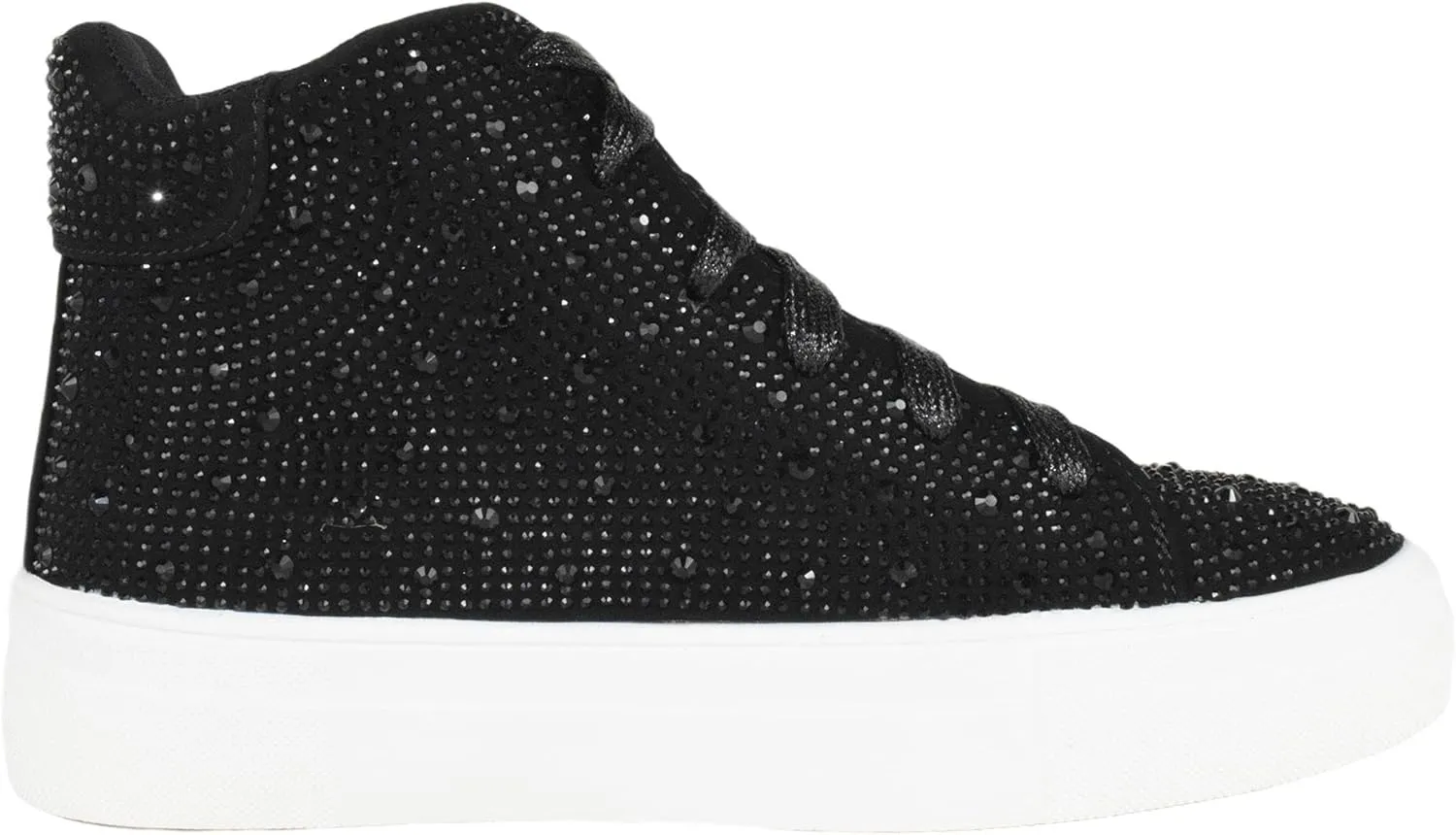 Flat Women High Top Sneakers Chelsea Shoes Lace Up White Sole Rhinestone Bling DOLCE-77