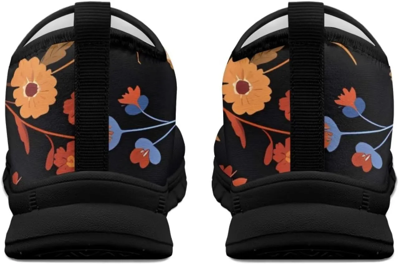 Flowers Casual House Shoes Breathable Mesh Sneakers for Women Comfort Soft Anti-Slip Shock Absorption EVA Sole Hiking Shoes for Outdoor Size 5.5-11.5 Black Sole