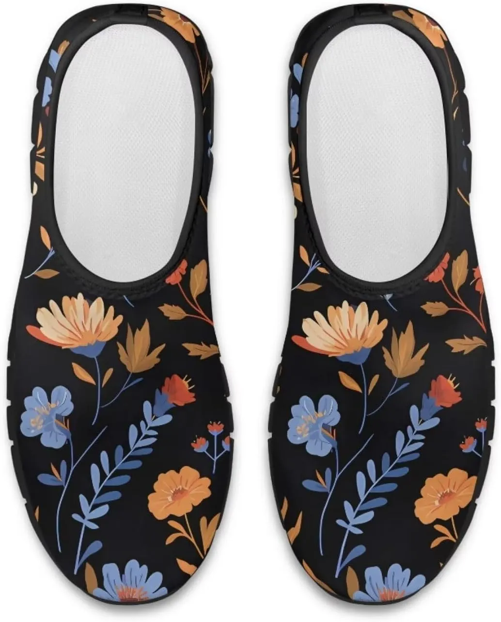 Flowers Casual House Shoes Breathable Mesh Sneakers for Women Comfort Soft Anti-Slip Shock Absorption EVA Sole Hiking Shoes for Outdoor Size 5.5-11.5 Black Sole