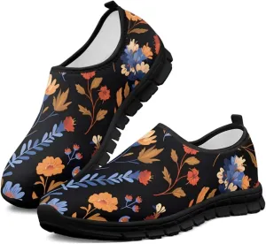 Flowers Casual House Shoes Breathable Mesh Sneakers for Women Comfort Soft Anti-Slip Shock Absorption EVA Sole Hiking Shoes for Outdoor Size 5.5-11.5 Black Sole