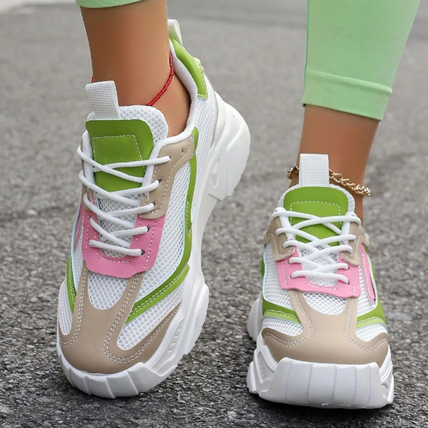 Flying Weaving Sneakers Women Fall and Winter Fashion Round Head Lace Up Casual Shoes Thick Bottom Running Lady's Shoes