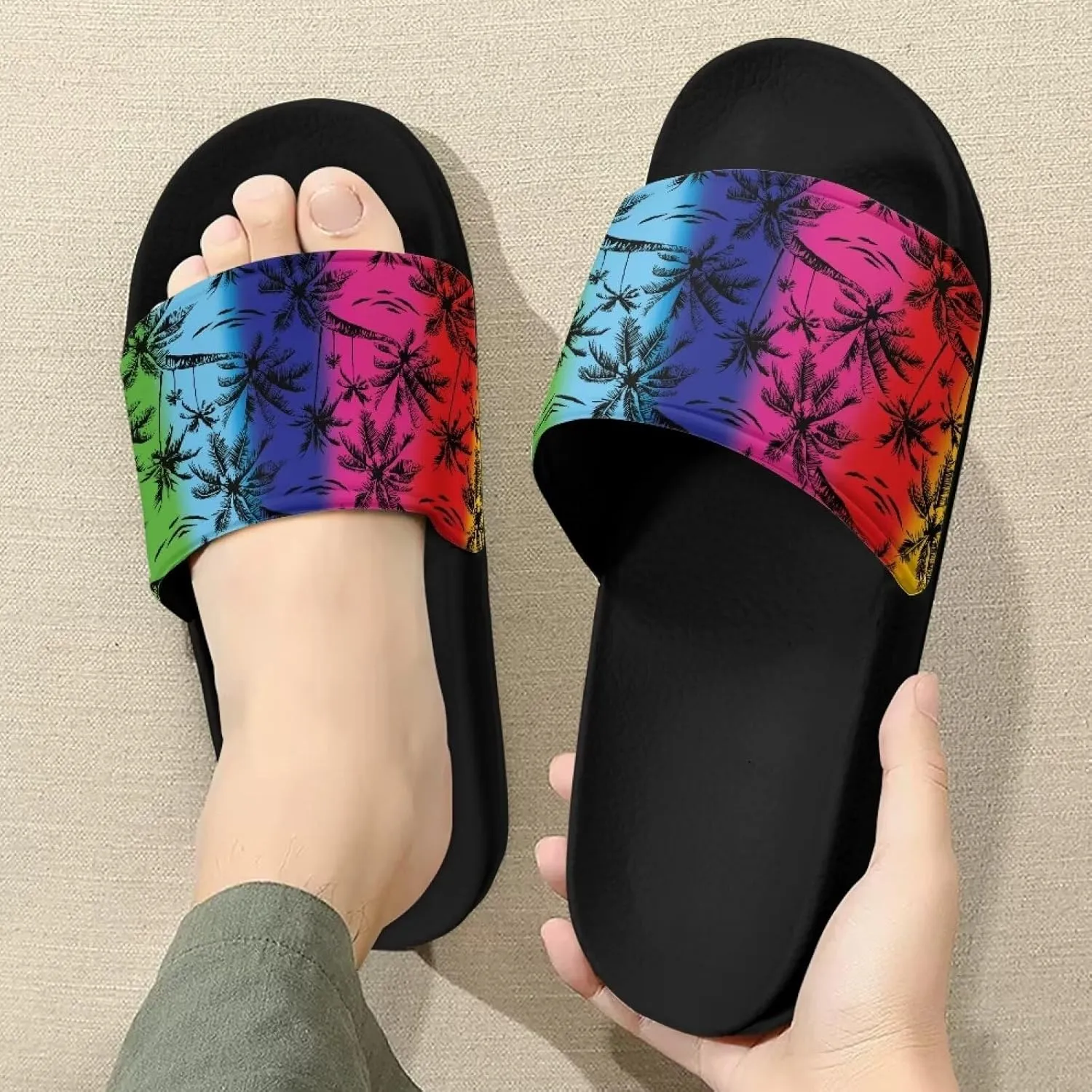 Forchrinse Black Cat Music Note Womens Causal Slide Sandals,Soft Non Slip Open Toe Slippers Flip Flop EVA Flat Sandals