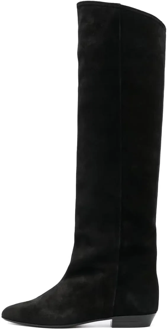 FOWT Women Pointed Toe Pull on Knee High Boot Classic Block Low Heel Long Boot Comfy Warm Daily Outdoor Commuting Dress Shoes Size 4-16 US