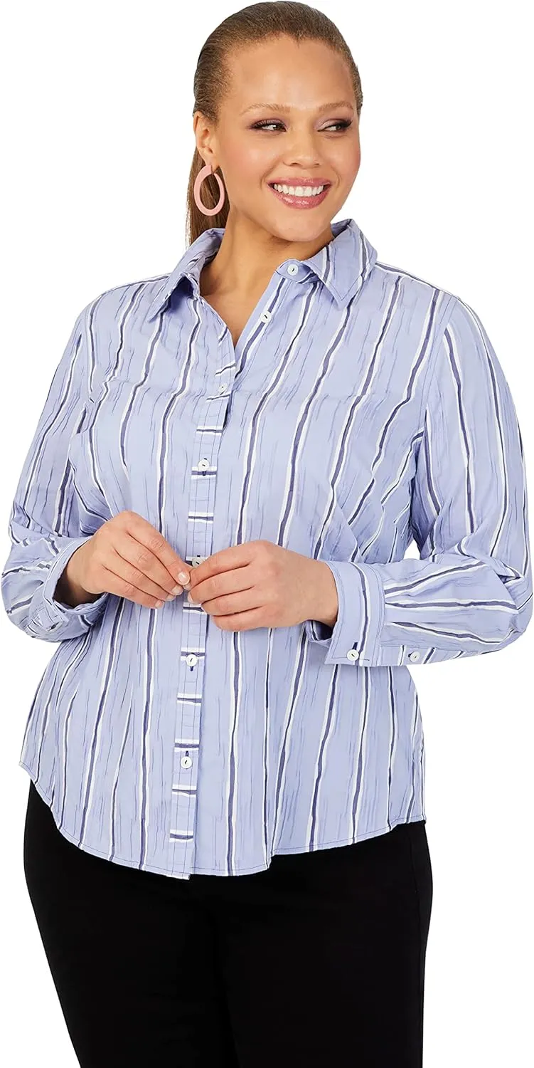 Foxcroft Women's Hampton Long Sleeve Serene Stripe Blouse