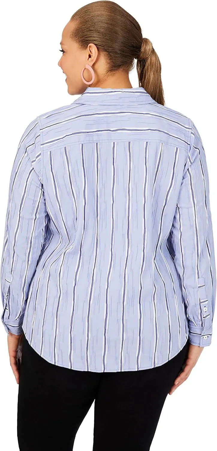 Foxcroft Women's Hampton Long Sleeve Serene Stripe Blouse
