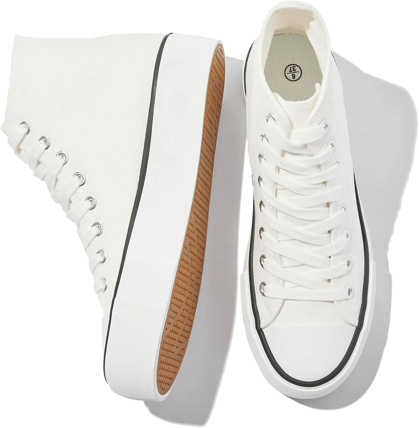 FRACORA Womens High Top Canvas Shoes White Black Platform Sneakers Lace Up Shoes for Women