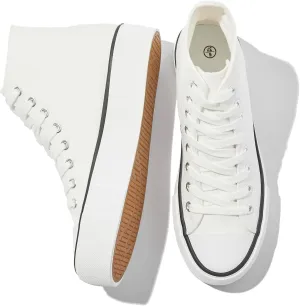 FRACORA Womens High Top Canvas Shoes White Black Platform Sneakers Lace Up Shoes for Women
