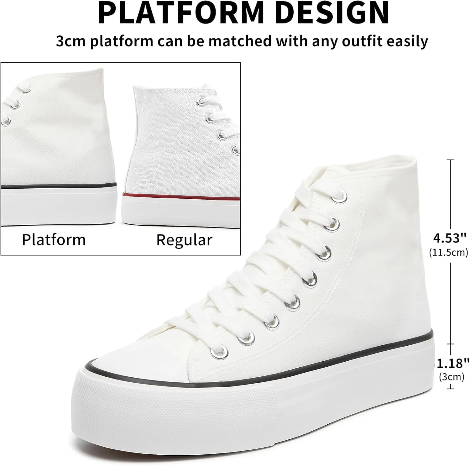 FRACORA Womens High Top Canvas Shoes White Black Platform Sneakers Lace Up Shoes for Women
