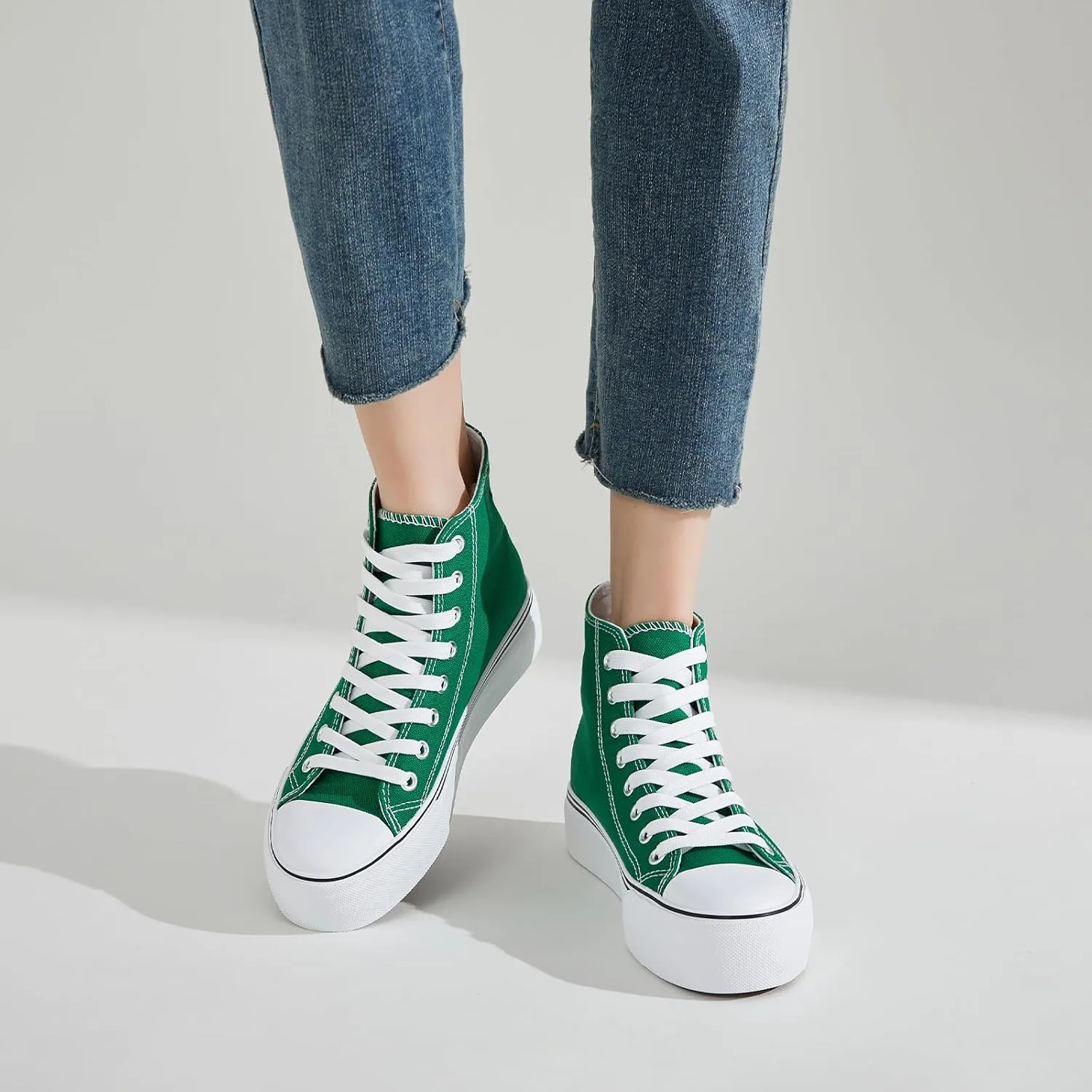 FRACORA Womens High Top Canvas Shoes White Black Platform Sneakers Lace Up Shoes for Women