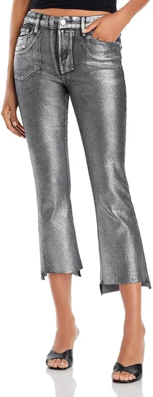 FRAME Womens Coated Cropped Bootcut Jeans Silver 25, Gunmetal Noir