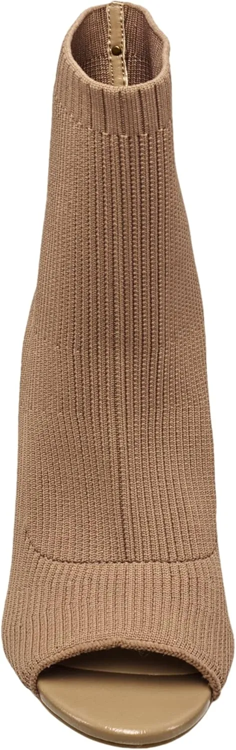 French Connection Women's Meghan Peep Toe Booties Comfortable Work Fall Winter Pull On Fashion Shoes Heeled Boots for Women with Soft Knit Upper