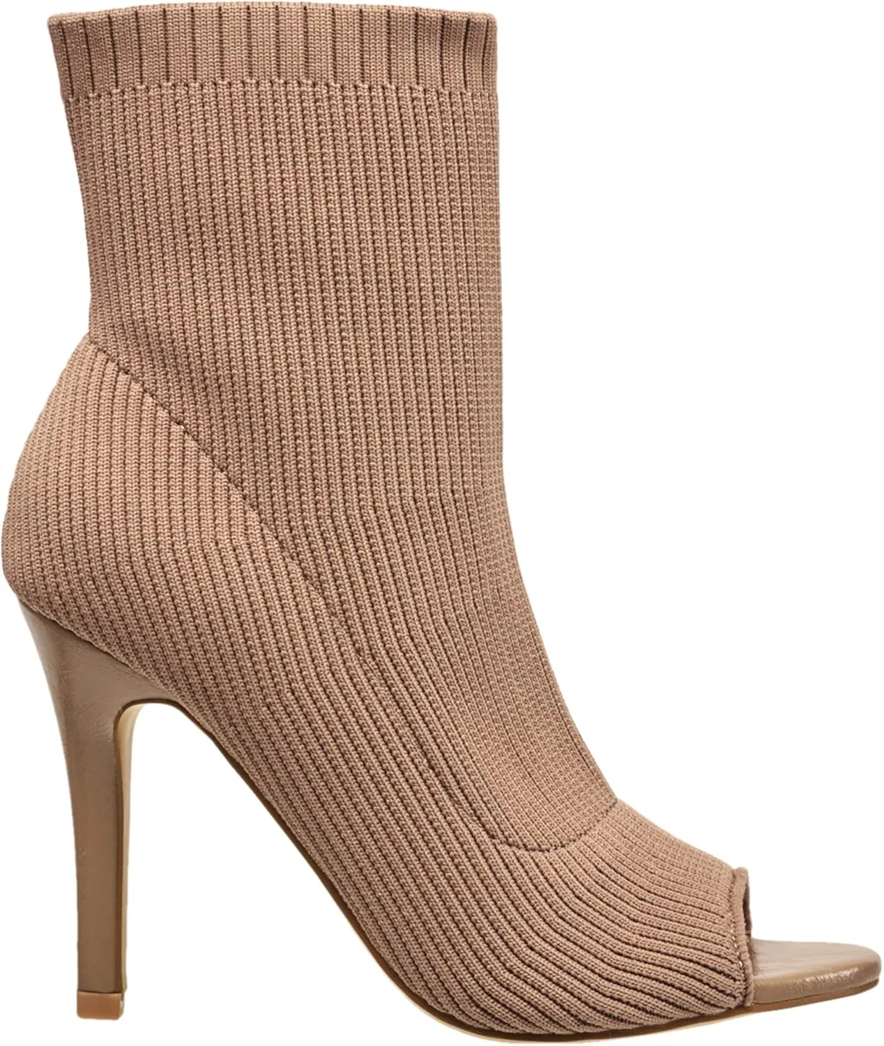 French Connection Women's Meghan Peep Toe Booties Comfortable Work Fall Winter Pull On Fashion Shoes Heeled Boots for Women with Soft Knit Upper