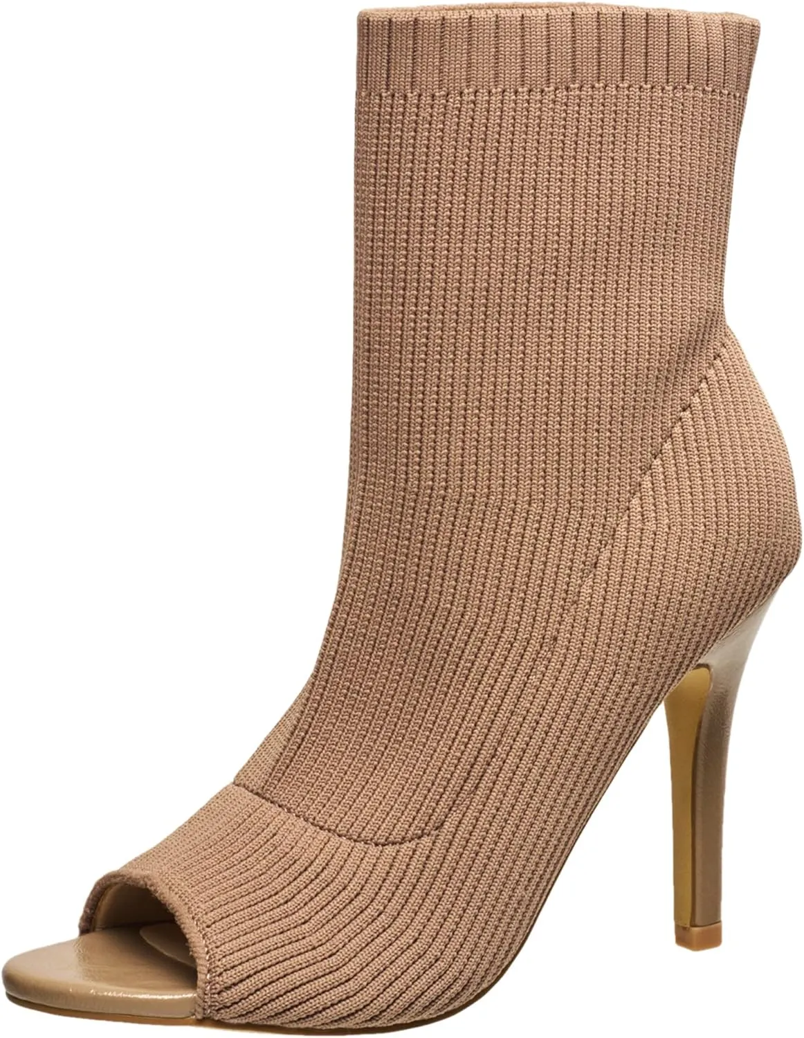 French Connection Women's Meghan Peep Toe Booties Comfortable Work Fall Winter Pull On Fashion Shoes Heeled Boots for Women with Soft Knit Upper