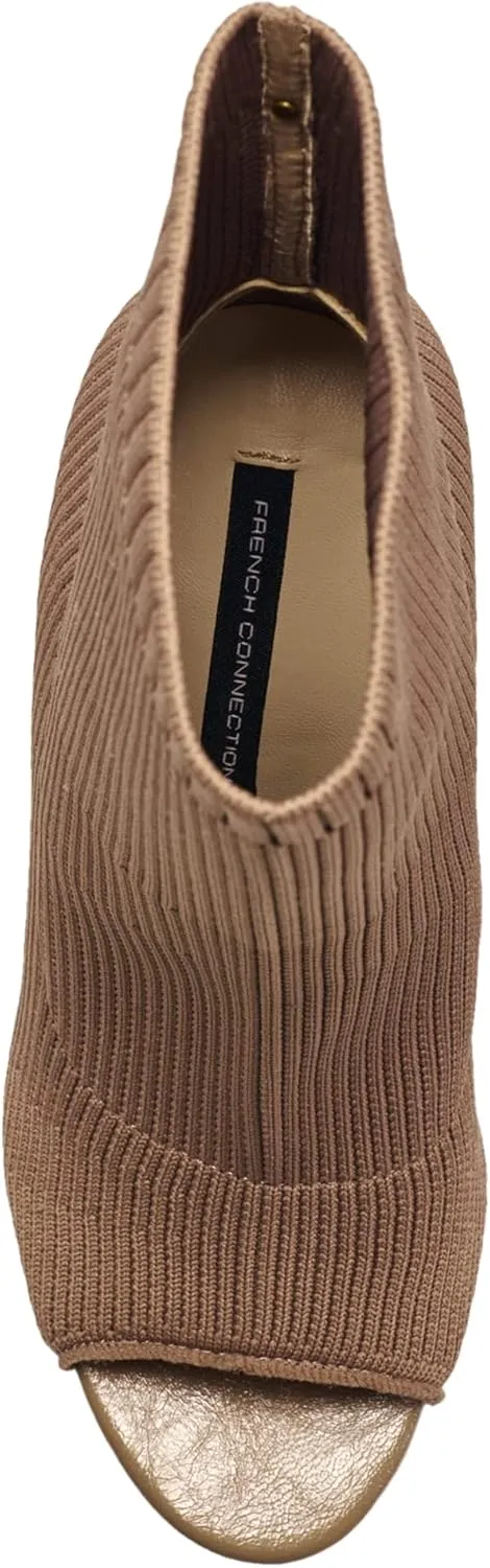 French Connection Women's Meghan Peep Toe Booties Comfortable Work Fall Winter Pull On Fashion Shoes Heeled Boots for Women with Soft Knit Upper