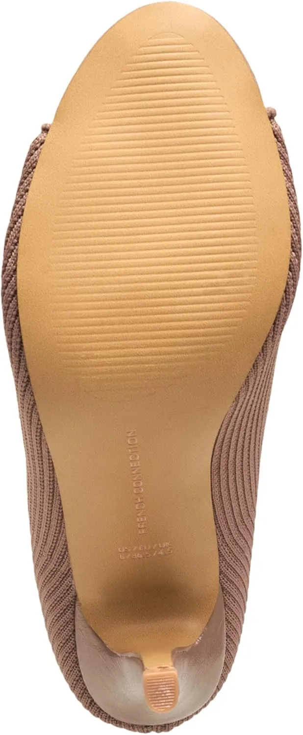 French Connection Women's Meghan Peep Toe Booties Comfortable Work Fall Winter Pull On Fashion Shoes Heeled Boots for Women with Soft Knit Upper