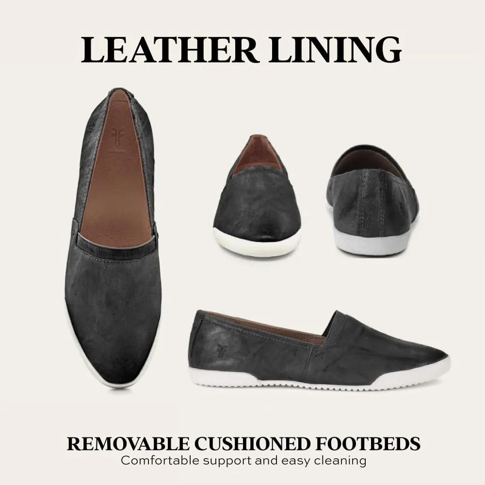 Frye Melanie Slip On Shoes for Women Crafted from Premium Leather with White Rubber Toe Bumpers and Soles, Leather Lining, and Removable Footbeds – 1 ¼” Outsole