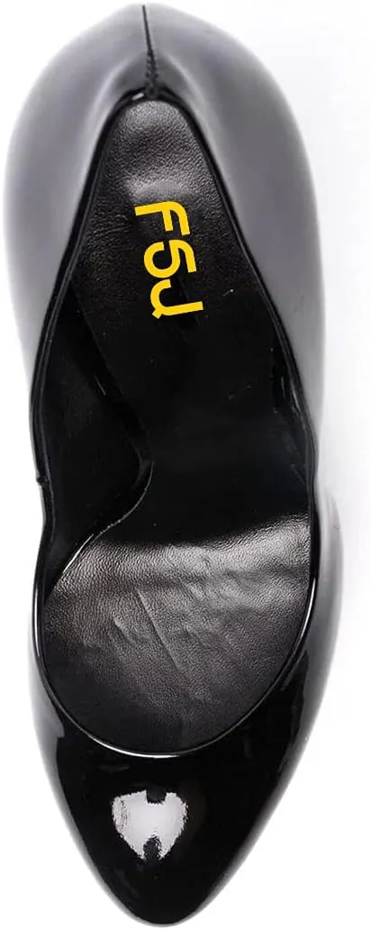 FSJ Women Classic Chunky High Heels Pumps Platform Closed Toe Sexy Slip On Ladies Shoes Size 4-15 US