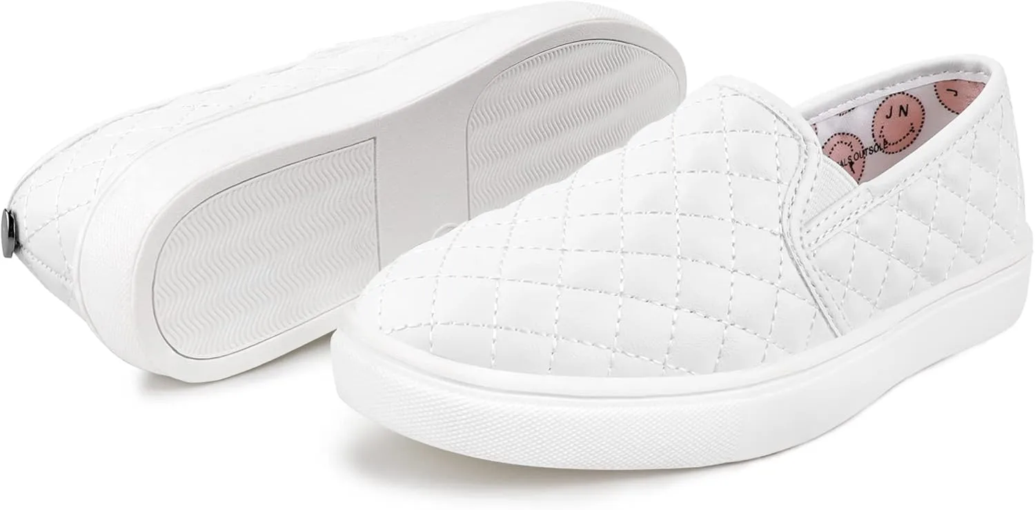 Girl and Boys White Shoes Sneakers for Girl and Boys Slip On Shoes Little/Big Kid Comfort Low Top Fashion Tennis/Walking Casual Sneakers for Kids White Size 12'' }