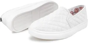Girl and Boys White Shoes Sneakers for Girl and Boys Slip On Shoes Little/Big Kid Comfort Low Top Fashion Tennis/Walking Casual Sneakers for Kids White Size 12'' }