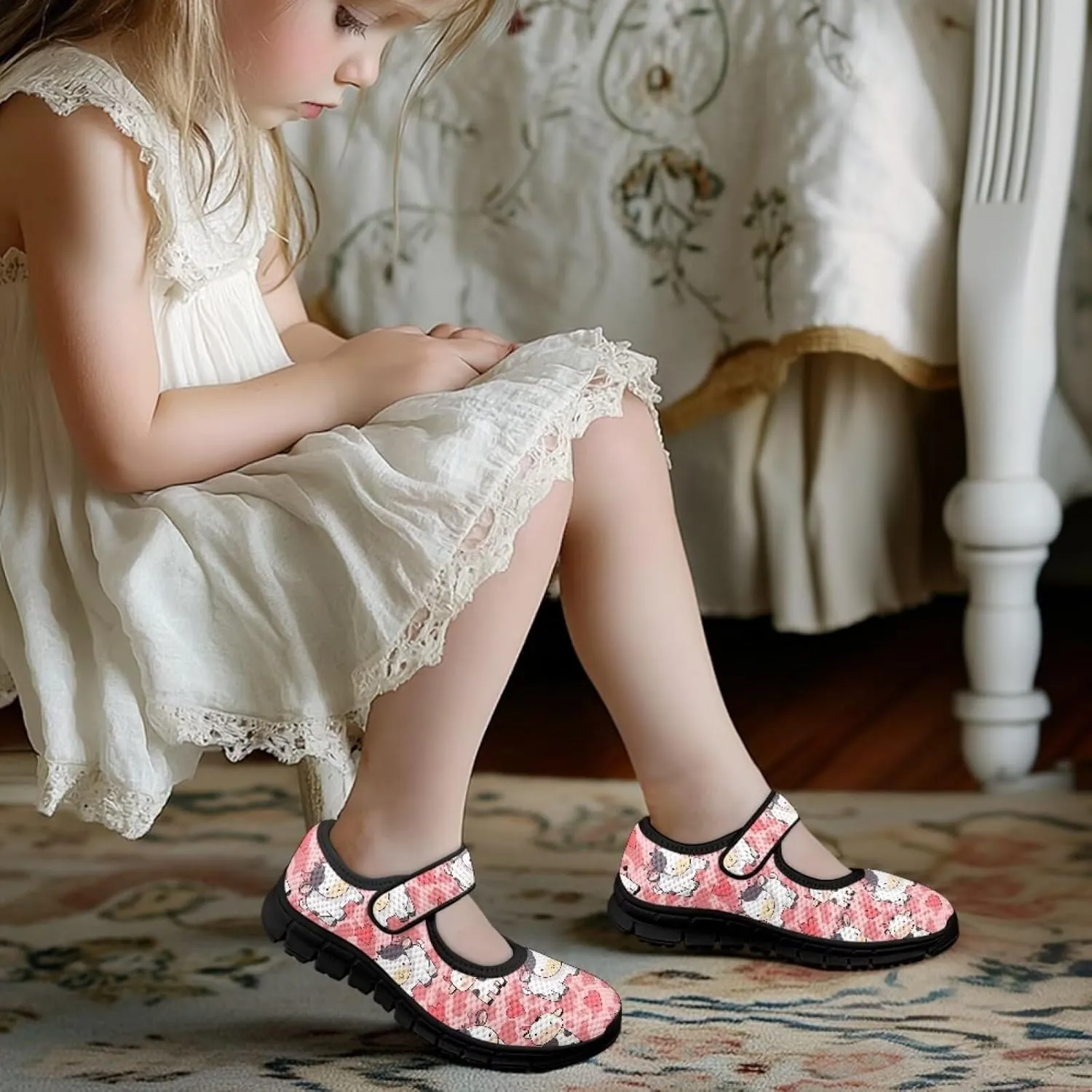 Girls Mary Jane Dress Shoes Comfortable Slip on Ballerina Flats for Wedding, Party, School