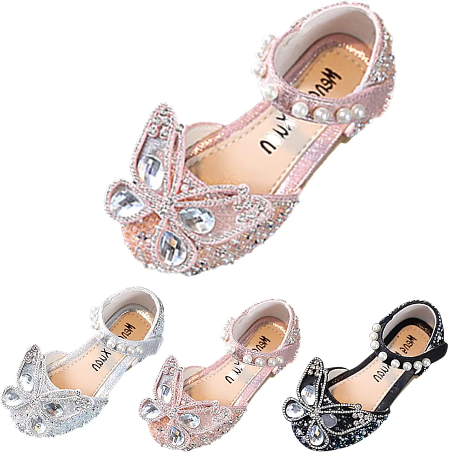 Girls Sandals, Open Toe Cute Butterfly Princess Girls Flat, Sparkly Summer Dress Shoes Sandals for Cheer Shoes Girls