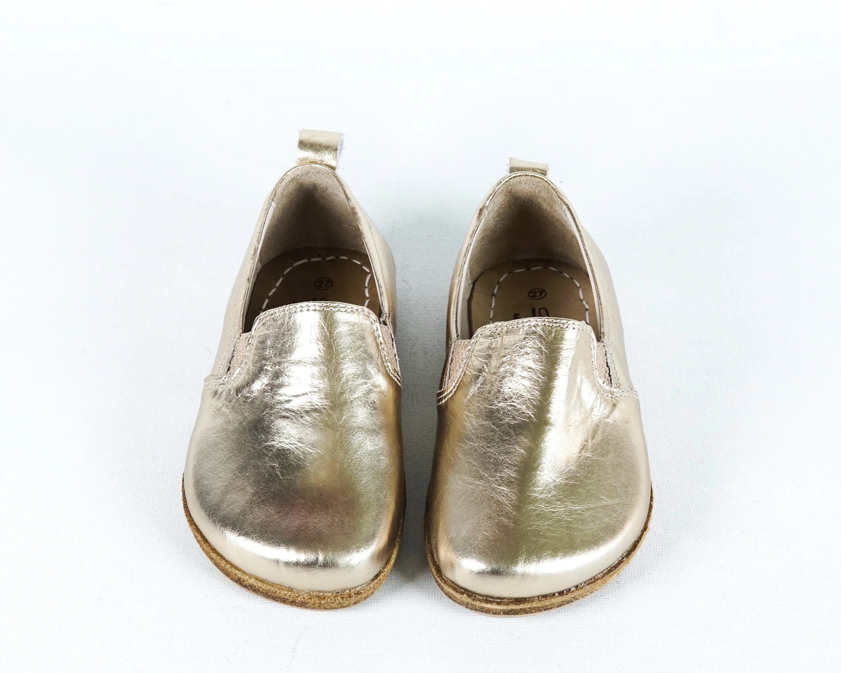Gold Kids Slip-On Wide Barefoot Shoes Smooth Leather Handmade Leather & Rubber Sole