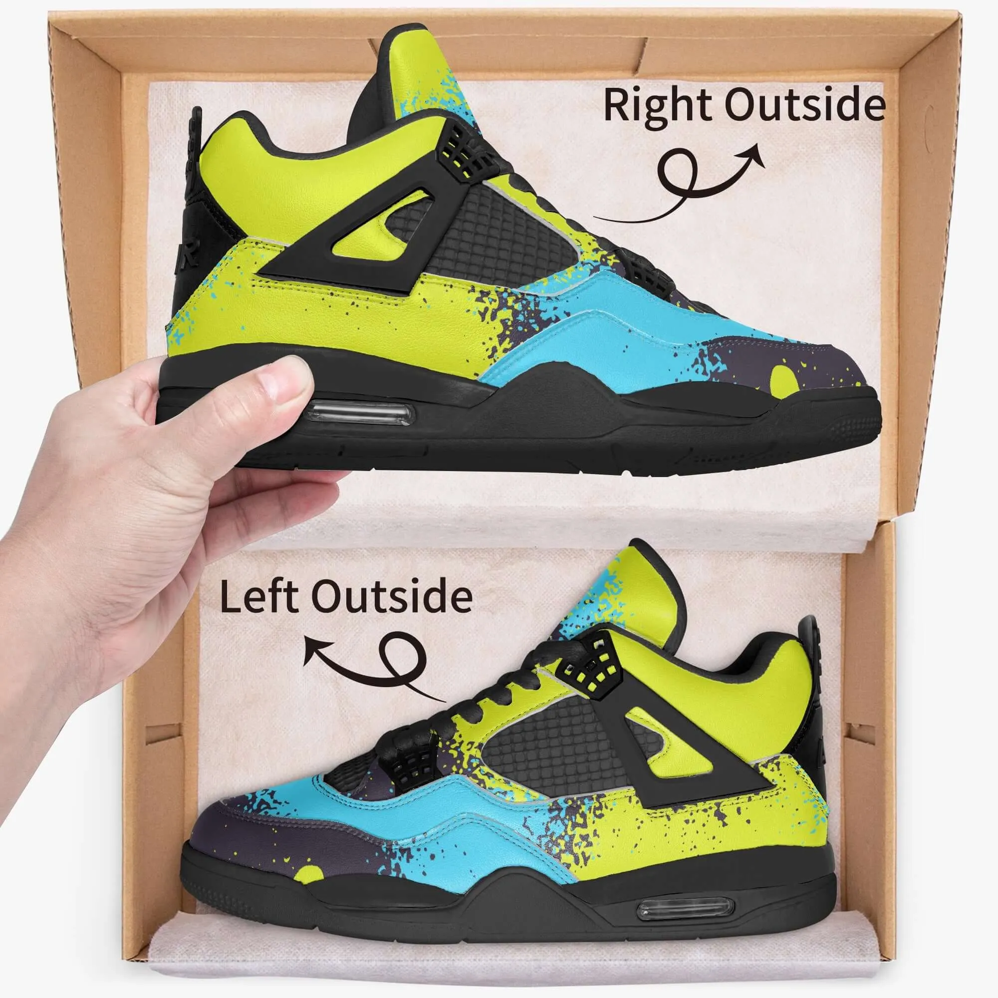 Graffiti Sneakers | Black, Blue and Yellow Jordans AJ4 Style