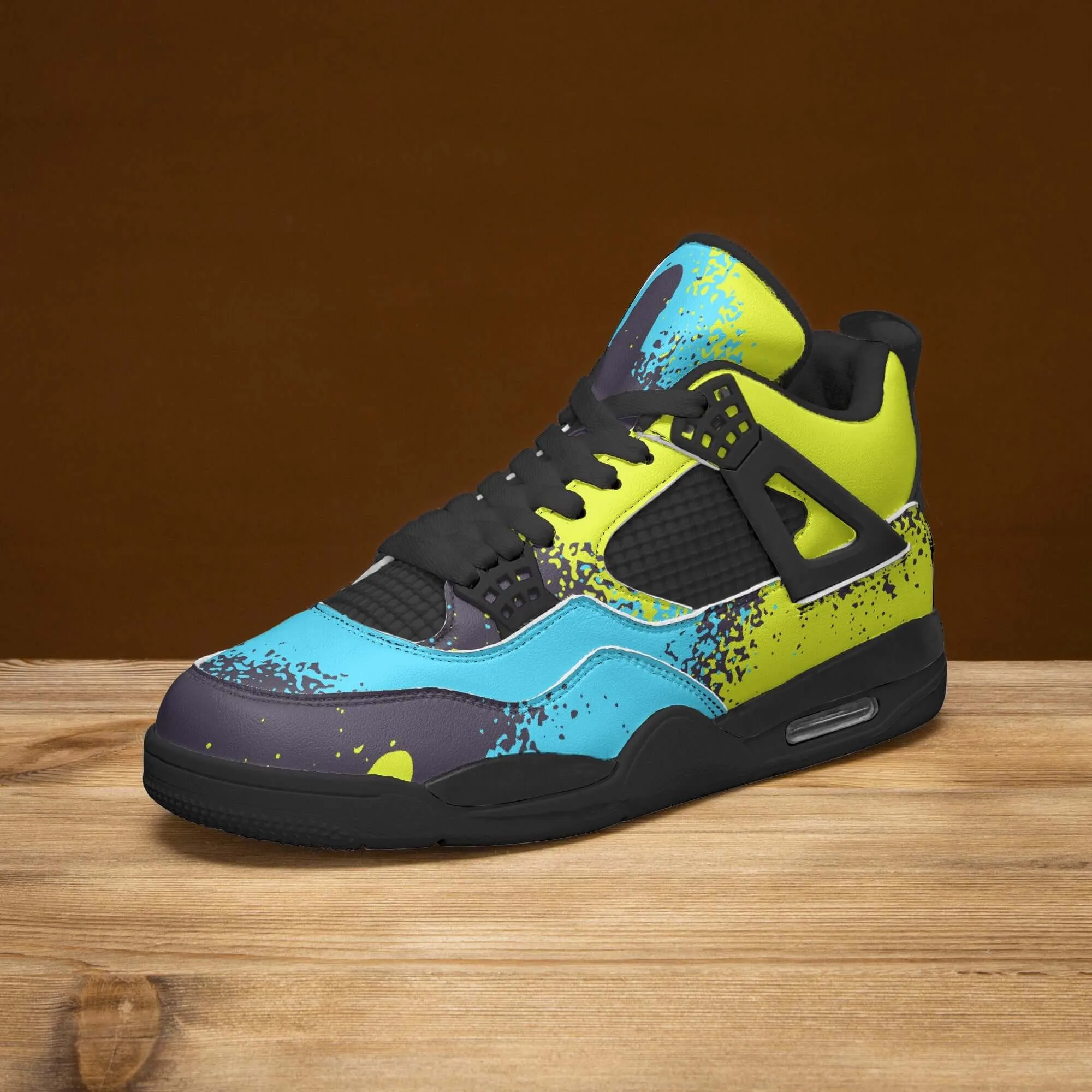 Graffiti Sneakers | Black, Blue and Yellow Jordans AJ4 Style