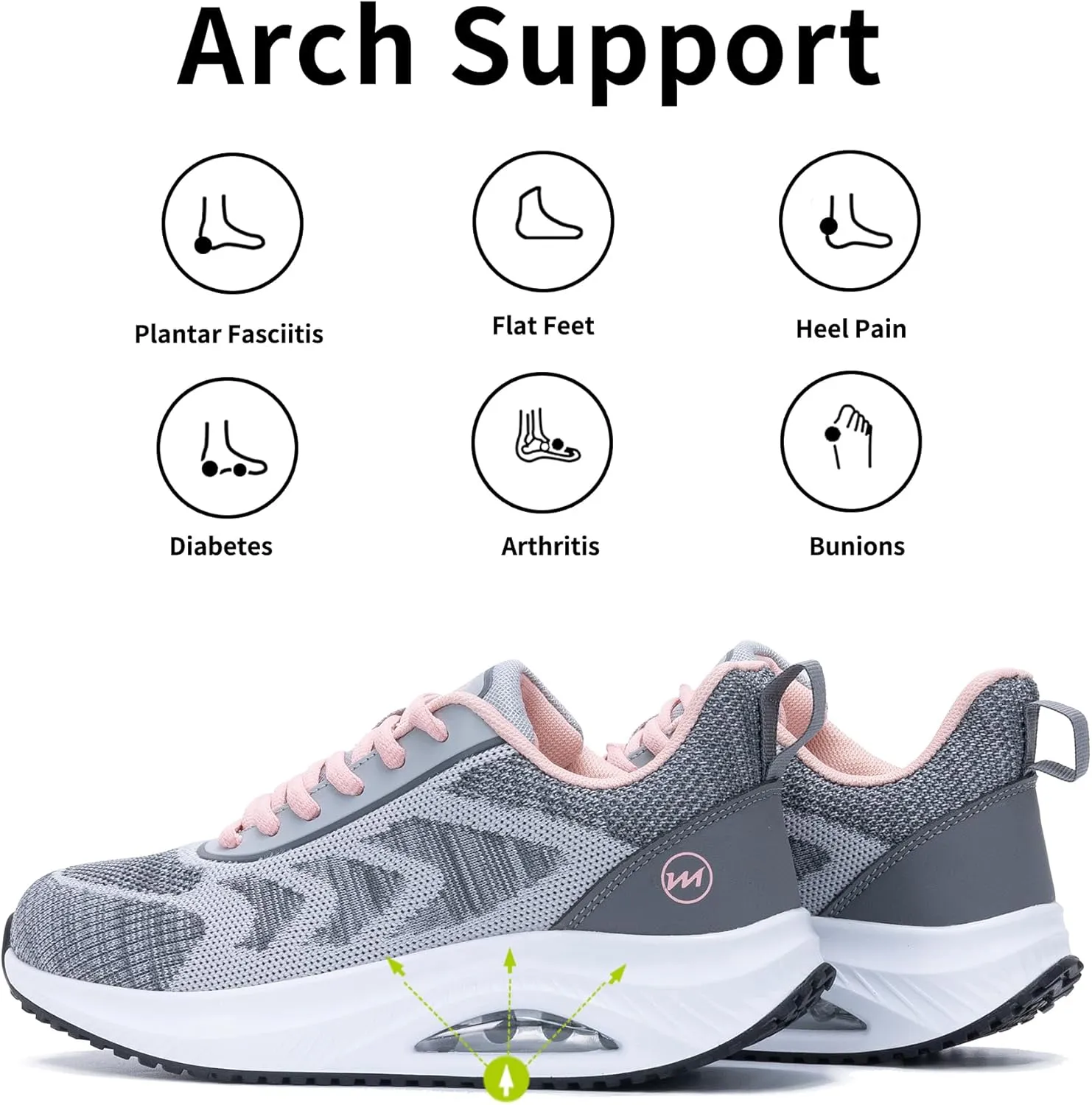 Gyeice Women's Arch Support Walking Shoes Tennis Fashion Sneakers Comfortable Orthotic Shoes for Plantar Fasciitis US 5.5-11