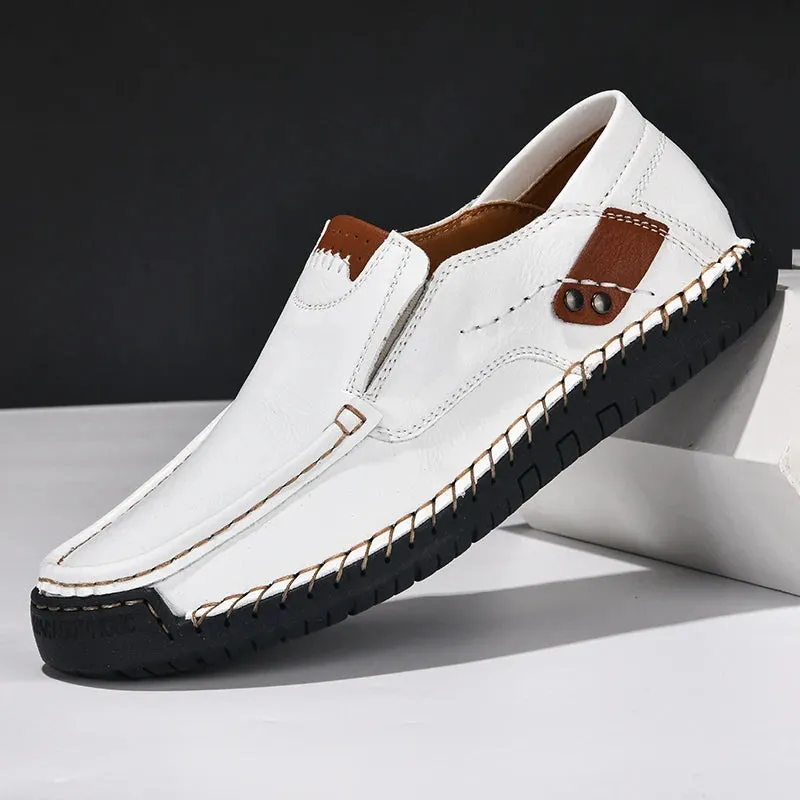 Handmade Leather Casual Slip-On Loafers for Men - Comfortable Flats