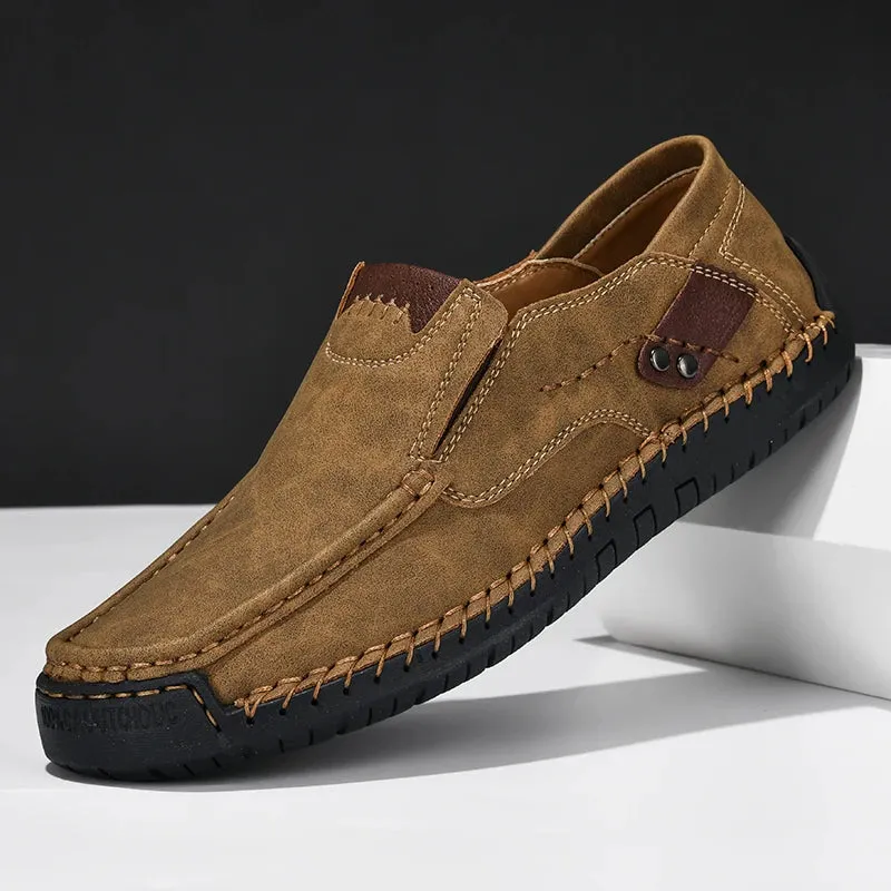 Handmade Leather Casual Slip-On Loafers for Men - Comfortable Flats