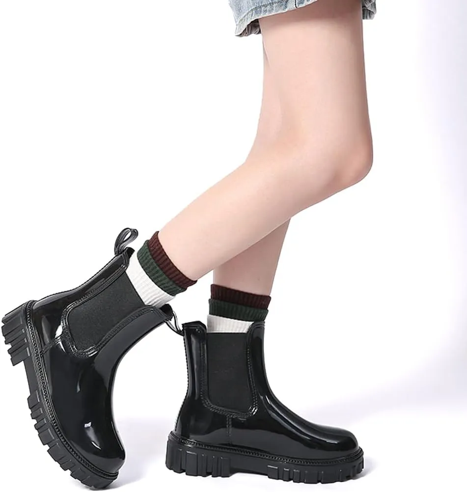 Harssidanzar Womens Ankle Rain Boots Waterproof Chelsea Boots,Anti-Slipping Rainboots and Garden Shoes for Ladies with Comfortable Insoles HL211US